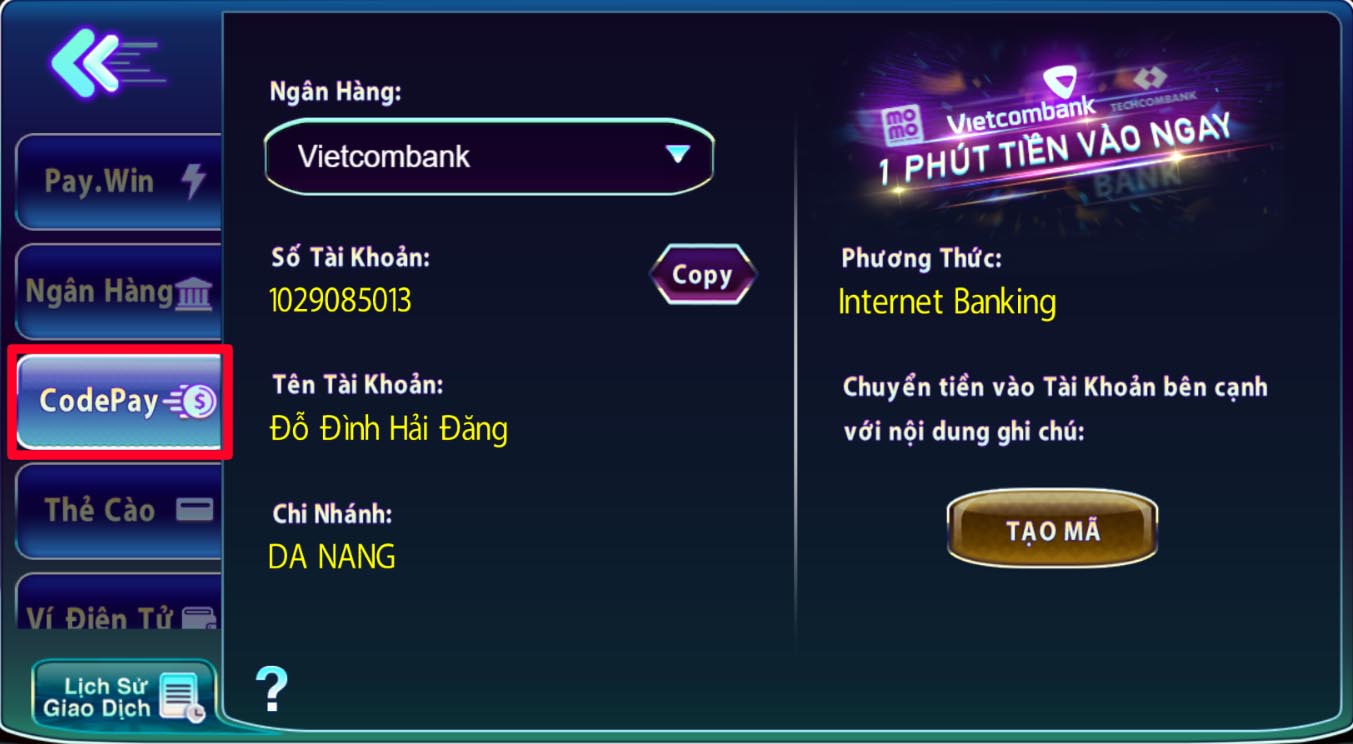 Nạp Tiền Code Pay